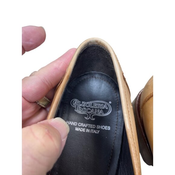 Calzoleria Toscana Handcrafted Mens Italian Leather Tan Loafers Sz 11 SKU 9479 - Picture 12 of 16